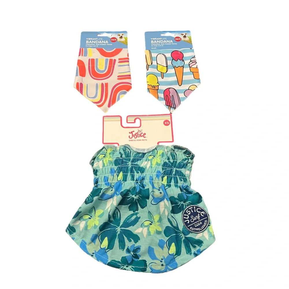 🌟NWT🌟 Lot of 3 pieces VibrantLife Bandanas and Justice Dress for Dogs